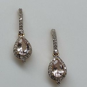 10K Yellow Gold Pear Shape Morganite and 0.25ct twt Diamond Drop Earrings NEW